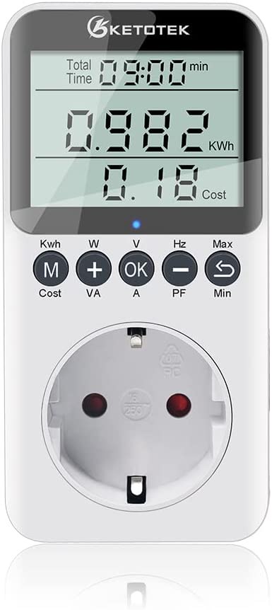 KETOTEK Enchufe Medidor de Consumo Eléctrico, Medidor de Energía con Pantalla LCD