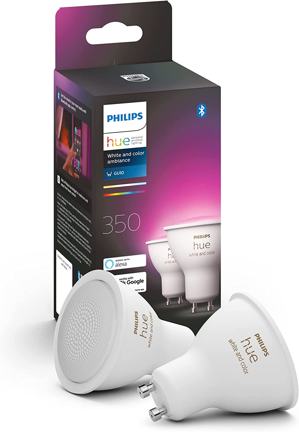 Philips Hue Pack de 2 Bombillas Inteligentes LED, con Bluetooth, Luz Blanca y Color + Bombilla Inteligente LED 