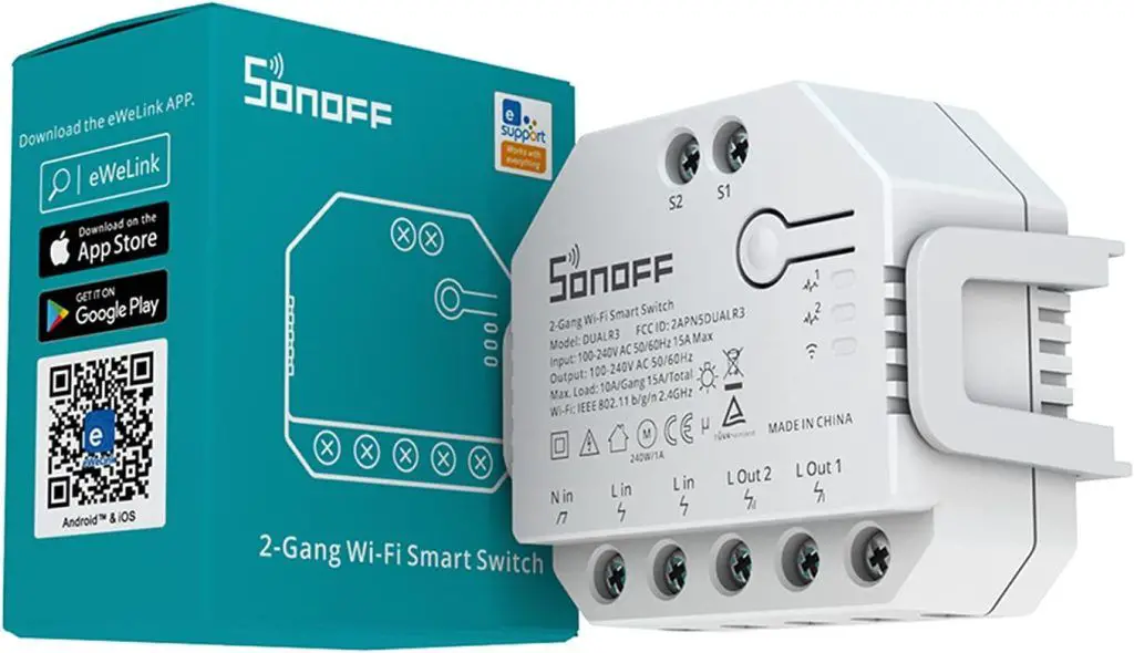 SONOFF DUALR3 Interruptor Inteligente de 2 Canales. Con Medidor de Potencia, Valido para Persianas y Garaje.