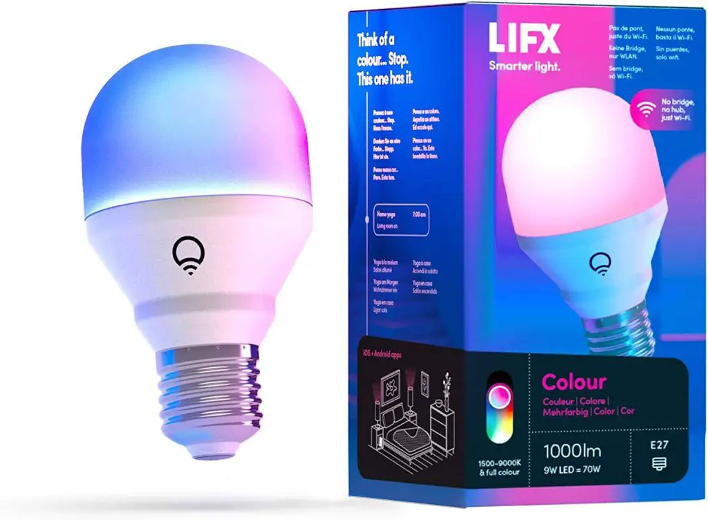LIFX Colour A60 1000 lúmenes Miles de millones de colores y blancos, Bombilla LED inteligente