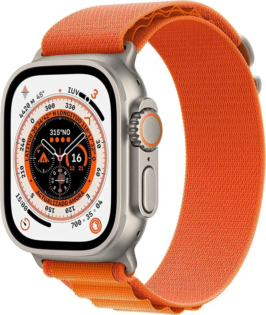 
Apple Watch Ultra (GPS + Cellular, 49mm) Reloj Inteligente con Caja de Titanio - Correa Loop Alpine Naranja - Talla S. Monitor de entreno, GPS de Alta...
